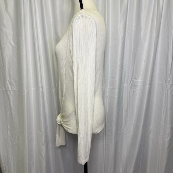 Massimo Dutti White Ribbed Long Sleeve Tie Front Top Size S - Picture 3 of 10